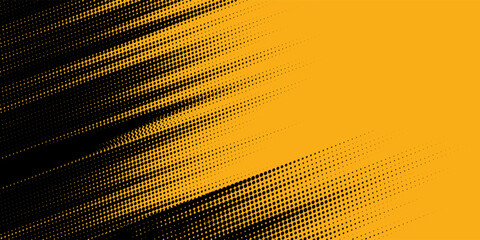 Black halftone pattern. Retro comic gradient background. Bright orange pixel dotted texture overlay. Cartoon pop art faded gradient pattern.vector background