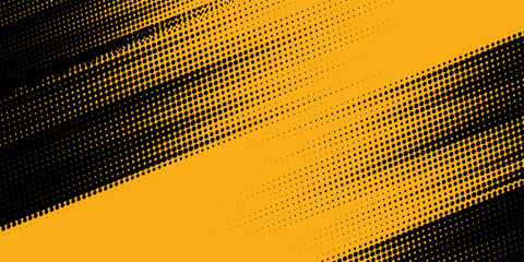 Black halftone pattern. Retro comic gradient background. Bright orange pixel dotted texture overlay. Cartoon pop art faded gradient pattern.vector background