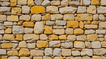 Fototapeta premium Textured Stone Wall with Patches of Moss and Lichen