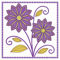 Vector Art of Two Purple Flowers with Yellow Centers