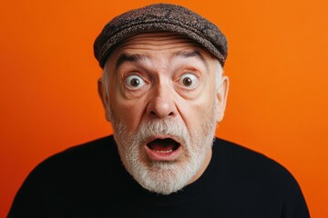 Elderly Man Looking Surprised on Solid Color Background