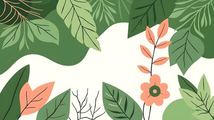Abstract art nature background vector. Modern shape line art wallpaper. Boho foliage botanical tropical leaves and floral pattern design for summer sale banner , wall art, prints and fabrics.
