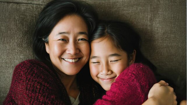 Mother and daughter hugging
