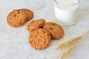 oatmeal Cookies with milk and wheat on a white surface