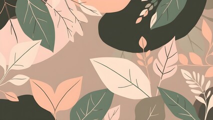 Abstract art nature background vector. Modern shape line art wallpaper. Boho foliage botanical tropical leaves and floral pattern design for summer sale banner , wall art, prints and fabrics.