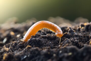 Worm Emerging from Rich Soil Surface Close-Up