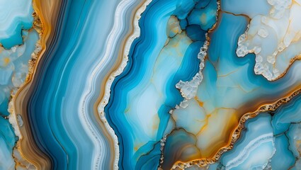 Blue and Gold Banded Agate Stone Close-Up