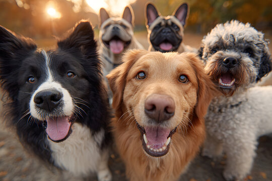 Diverse group of happy dogs