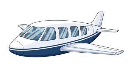 Small White Blue Private Airplane Illustration on White Background
