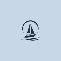Yacht logo in clean and elegant silhouette illustration.