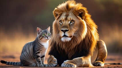 Fototapeta premium portrait of a lion and cat