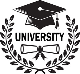 University graduation cap diploma and laurel wreath emblem symbol of academic achievement