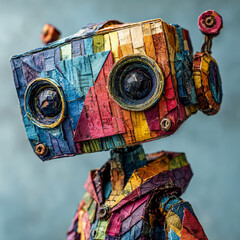 generative art. A cyber robot made of paper
