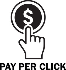 Pay per click advertising icon with dollar coin and cursor hand