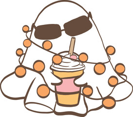 A hand-drawn vibrant cartoon cool ghost illustration, Cute Ghosts for Spooky Season Hand Drawn, perfect for Halloween themes.