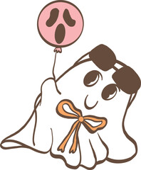 A hand-drawn vibrant cartoon cool ghost illustration, Cute Ghosts for Spooky Season Hand Drawn, perfect for Halloween themes.