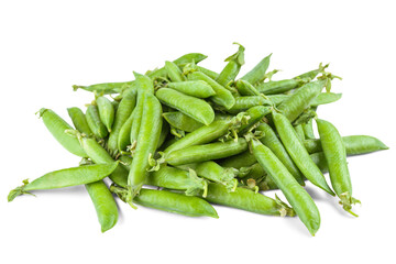 Pile of fresh green pea pods isolated on white, transparent background. Crisp and natural organic,...