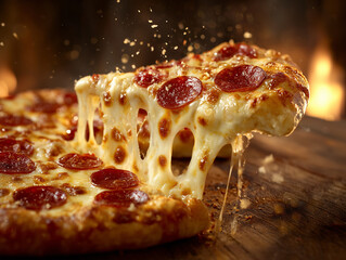 pizza on a wooden table