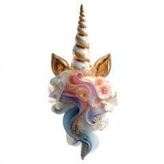 Fantasy unicorn wall decor with colorful hair and golden accents.