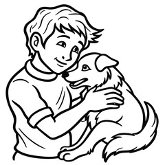 Young boy embracing his beloved dog with affection and care silhouette