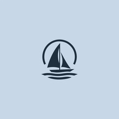 Yacht logo in clean and elegant silhouette illustration.