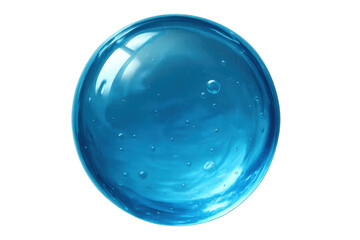 Translucent blue glass orb gleaming, containing trapped air bubbles, reflecting light with delicate luminosity against clear backdrop