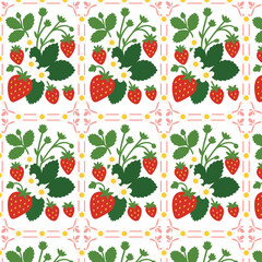 seamless pattern with strawberry plant framming with ornament