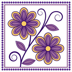 Colorful Floral Vector Design with Purple and Yellow Petals