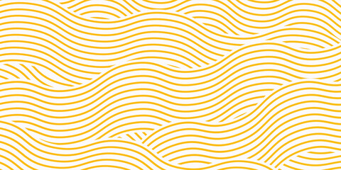 Yellow instant noodle, pasta and spaghetti texture with geometric wavy lines. Ramen, pasta vector pattern. Background abstract food illustration