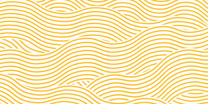 Naklejki Yellow instant noodle, pasta and spaghetti texture with geometric wavy lines. Ramen, pasta vector pattern. Background abstract food illustration