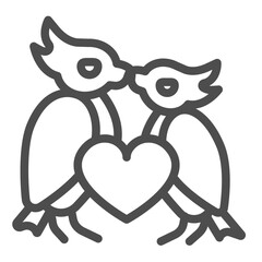 Kiss and heart of birds couple line icon, spring season concept. Vector graphics. Birds in love, family sign on white background, outline style icon for mobile or web design.