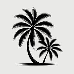 Fototapeta premium Two black silhouette palm trees isolated on white background