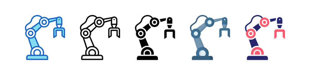 Robot Arm Multiple Style Icon Set Collection. 
