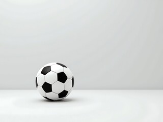 Stock photo of a classic black and white soccer ball on a clean surface for sports marketing use 