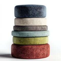 Stacked cushions in various colors and textures, stylish and modern.