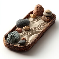 A serene sand garden with stones and gentle patterns.