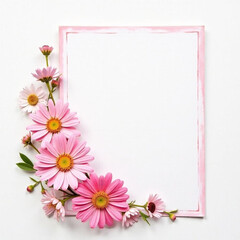Pink floral frame with flowers for greeting cards and invitations, text space
