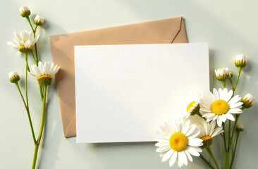 Blank Greeting Card with Daisies and Envelope