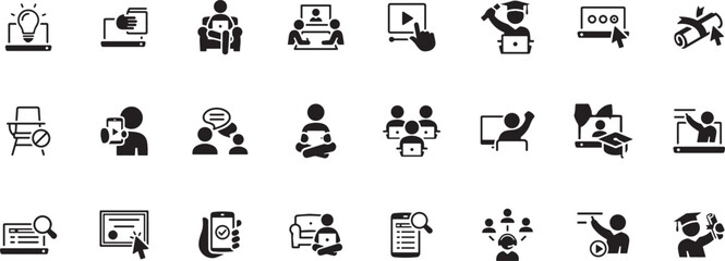  Laptop and Online Teamwork Icon Set – Device, Work, Online, Meeting, Communication, Laptop, Team, Group, Tech, Project, Business, Strategy, Remote, Planning, Icon