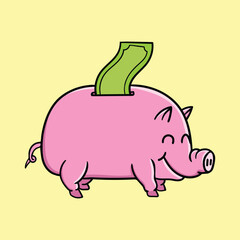 Happy Piggy Bank Carrying Money on Back