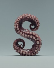 3D Letter S Made of Realistic Octopus Tentacles. Cinematic Macro Typography Design