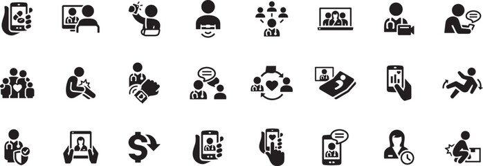 Team Communication and Tech Icon Set – Group, Network, Online, Meeting, Strategy, Remote, Talk, Staff, Business, Technology, Conference, Chat, People, Digital, Icon © Geetaroy