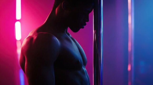 Man Dancing on a Pole in a Nightclub CloseUp - Powered by Adobe