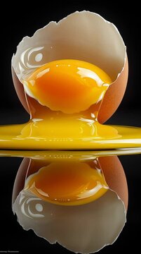 Egg cracked open with slow yolk ooze