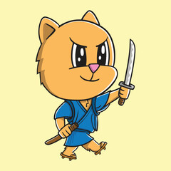 Warrior dog cat Holding Katana in Epic Samurai Pose