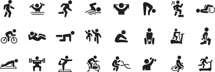 Exercise and Physical Activity Icon Set &ndash; Fitness, Workout, Sport, Gym, Healthy, Training, Athlete, Flexibility, Cardio, Movement, Endurance, Activity, Body, Stretch, Icon