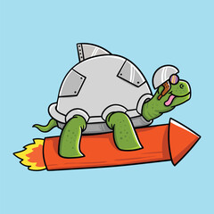 Iron-Shelled Turtle Blasting Off with Rocket Power