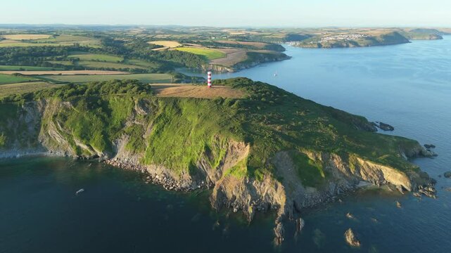 Aerial view of the Daymark at Polridmouth, United Kingdom.
