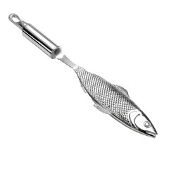 Elegant Kitchen Tool: A meticulously crafted stainless steel fish-shaped kitchen tool, showcasing intricate detail, adding a touch of artistry to culinary tasks.