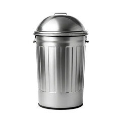 Shiny Steel Sentinel: A detailed studio shot of a sleek, metallic trash can stands in stark simplicity. Its design showcases clean lines and a robust construction, hinting at durability and function.
